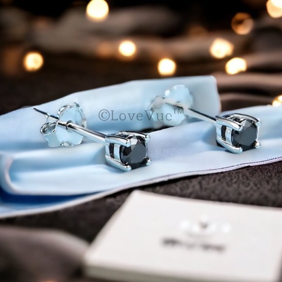 0.30ct. t.w. Black Diamond Solitaire Dainty Earrings VVS1 - Picture 3 of 14